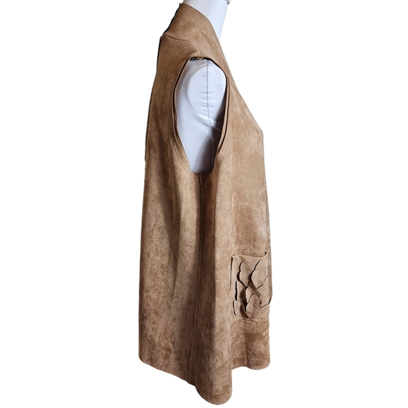 Brown Faux Suede Open Front Drape Vest Sz L Floral Boho Western Cowgirl Festival - Picture 6 of 15